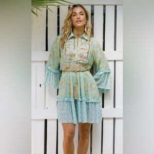MISS JUNE  Paris Jasmina smock Mini Dress  aqua with Vibrant Colors